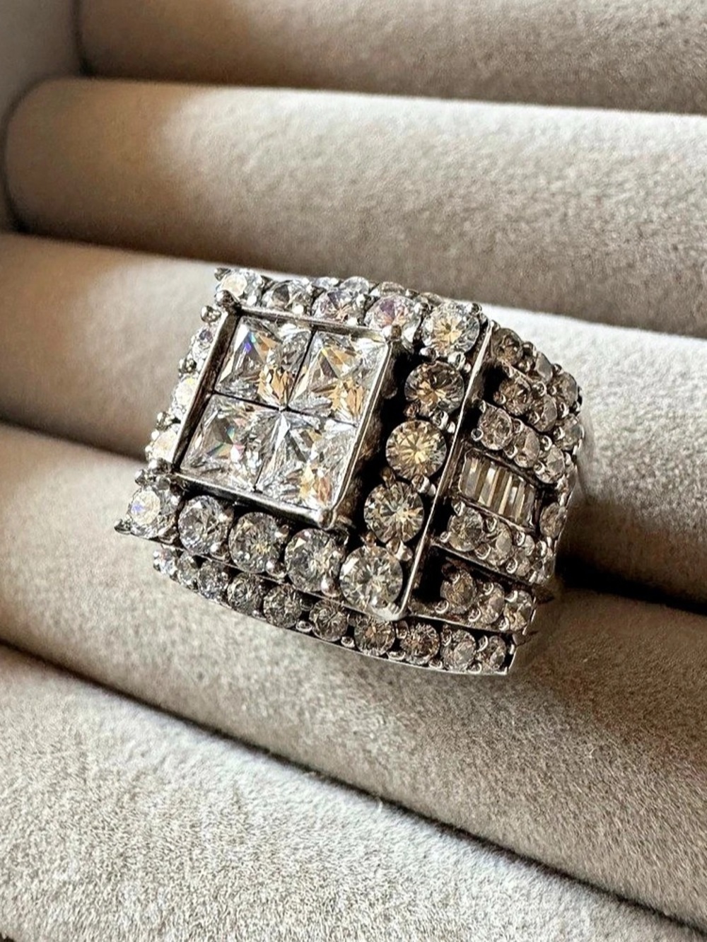 Bella Luce SJD 925 Sterling Silver White CZ Statement Ring Size 8.5